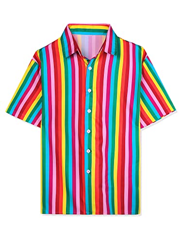 Amazon.com: Lars Amadeus Men's Summer Rainbow Stripe Print Shirt